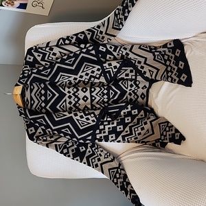 Navy Gray Tunic Sweater Aztec Geometric Print